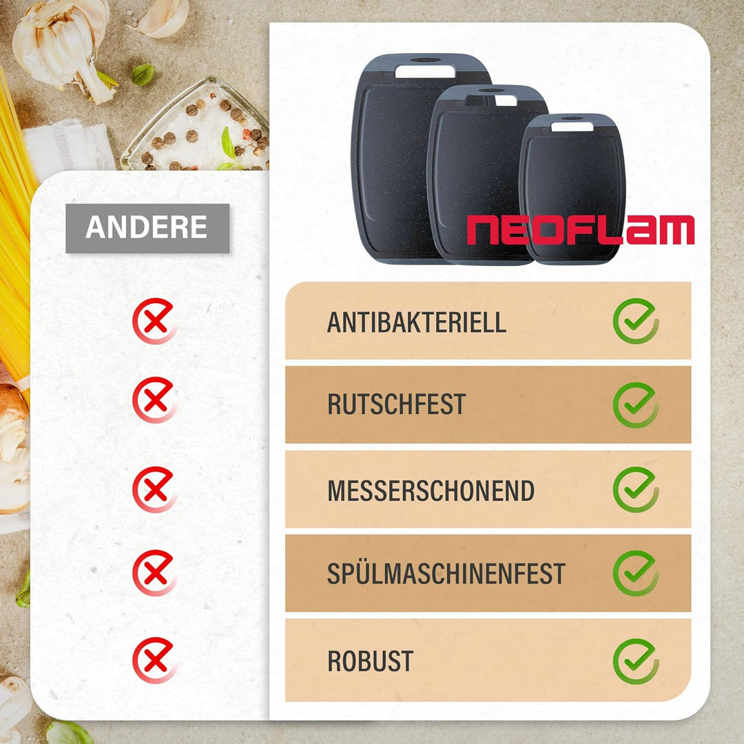 Neoflam Microban Antimikrobielles Schneidebrett aus Kunststoff, 3 Sets, BPA-frei, rutschfester EZ-Gr
