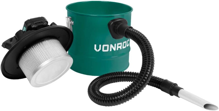 VONROC Kabelloser Aschesauger, 20 V, Aschesauger für Kamin, Werkstatt – mit leistungsstarkem & schne
