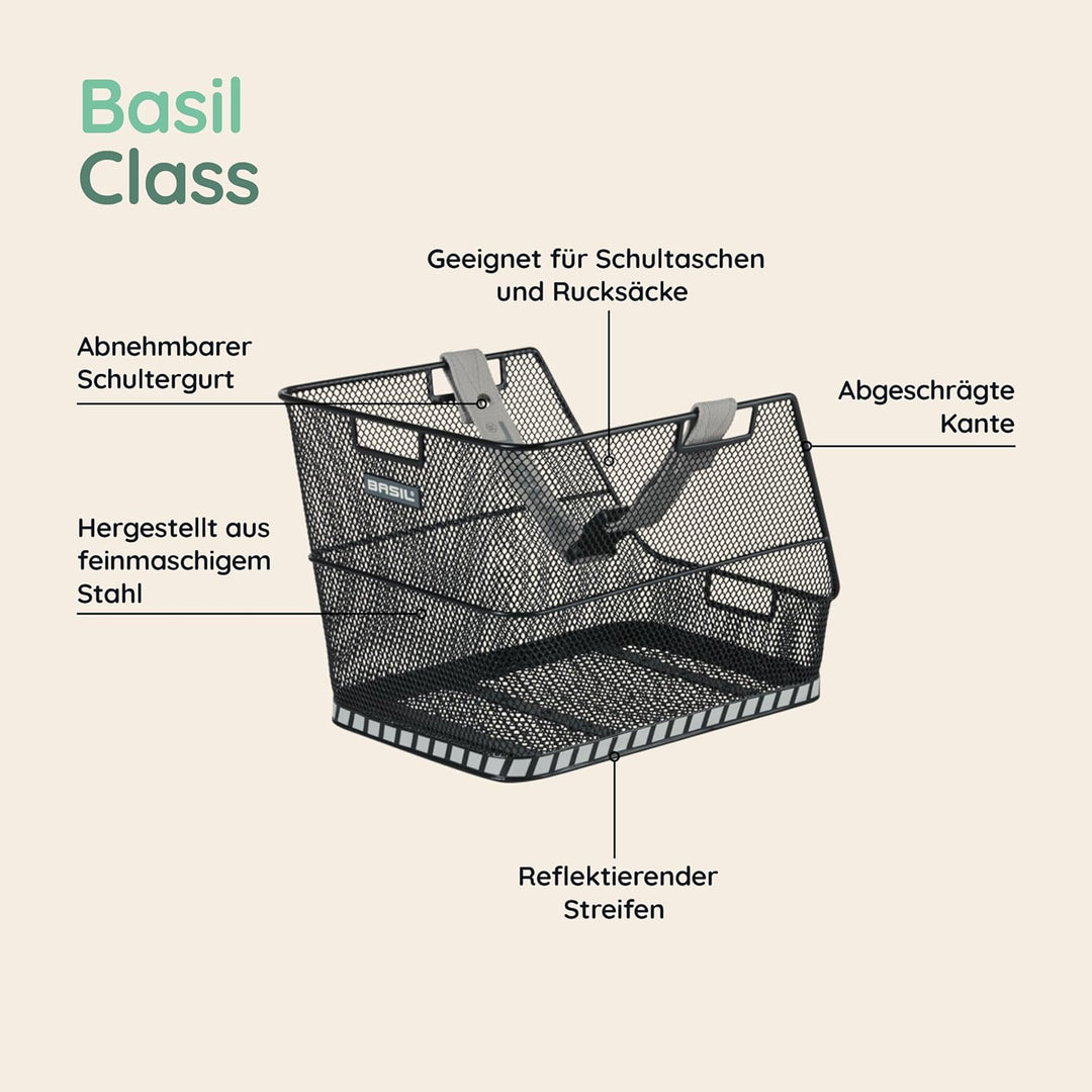 Basil Fahrradkorb Class Black, 38 x 31 x 27 cm Single, Single
