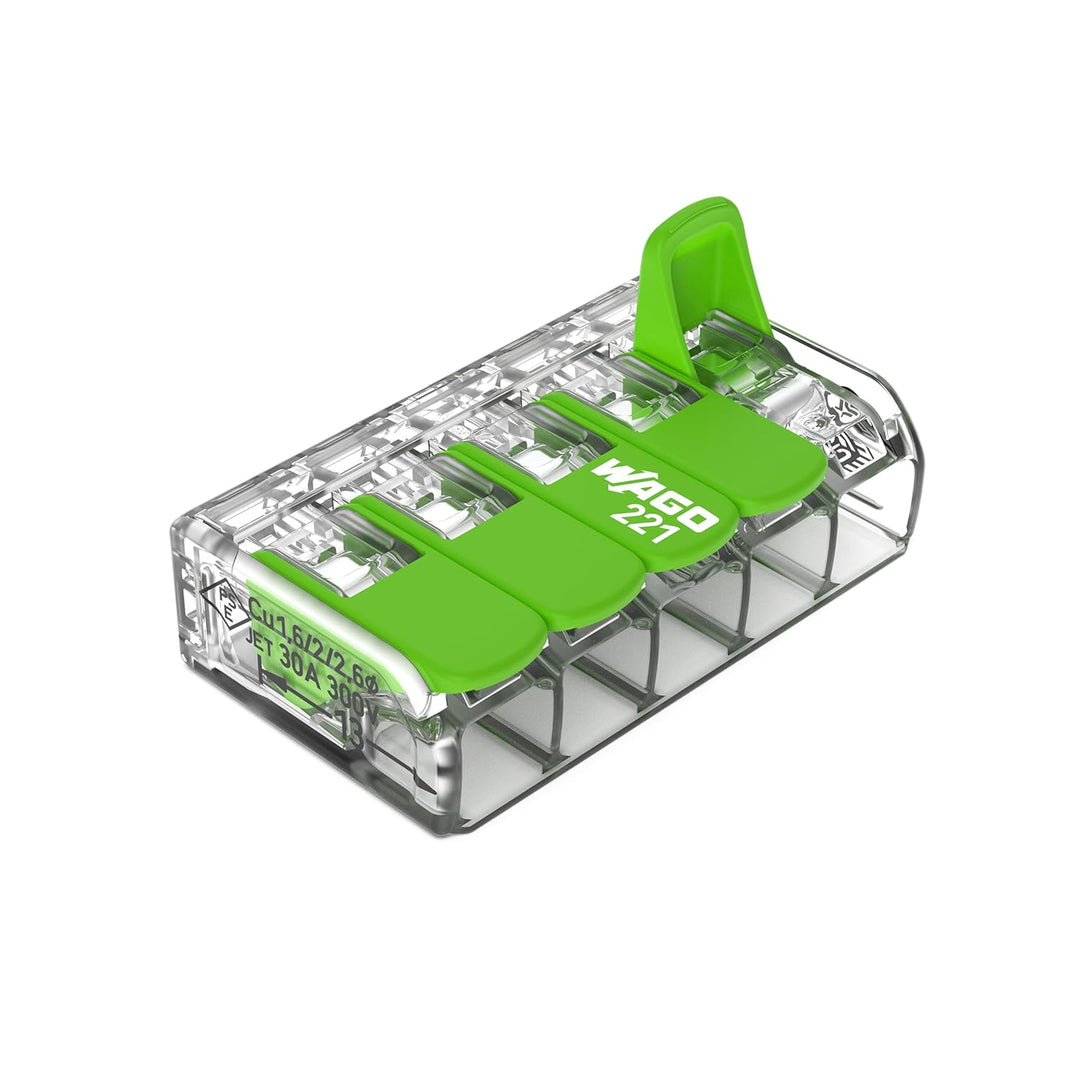 WAGO Green Range Klemme 5-Leiter I bis 4mm² I Verbindungsklemme 5 Leiter mit Hebeln für alle Leitera