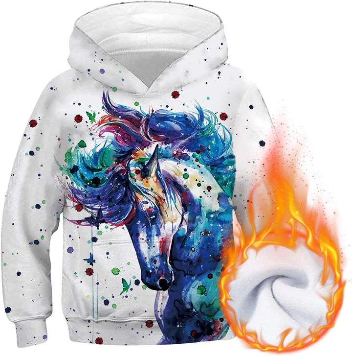 Loveternal Kinder Hoodie 3D Druck Kapuzenpullover Jungen Mädchen Langarm Pullover Mit Taschen 5-13 J