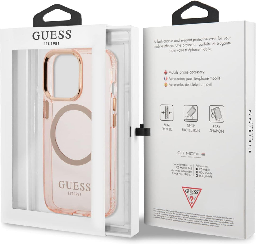 Guess GUHMP13XHTCMP Hülle für iPhone 13 Pro Max 6,7" rosa/pink Hard case Gold Outline Translucent We