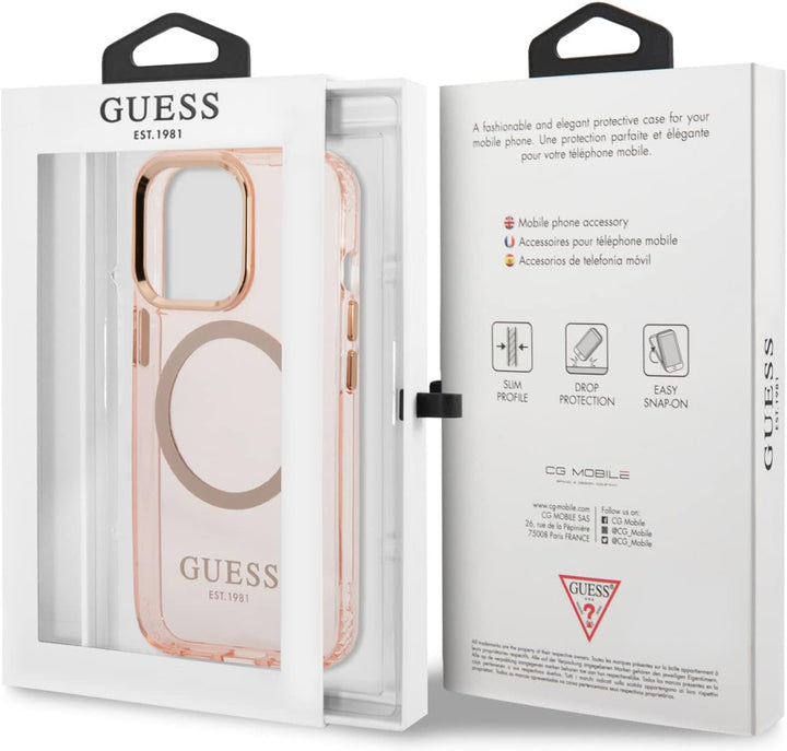 Guess GUHMP13XHTCMP Hülle für iPhone 13 Pro Max 6,7" rosa/pink Hard case Gold Outline Translucent We