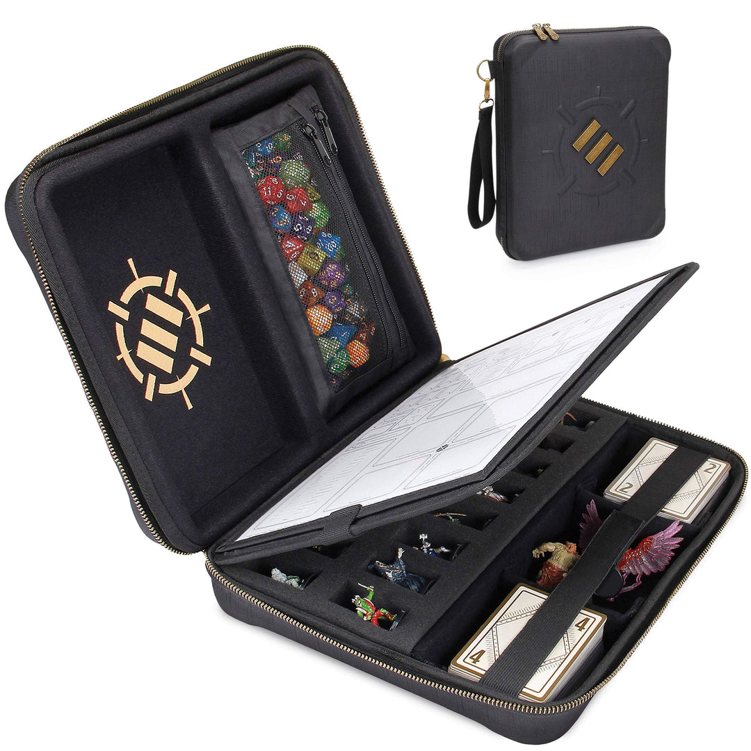 ENHANCE RPG-Organizer-Etui – DND-Ordner mit integriertem Charakterbogenhalter, Würfelrollbereich, he