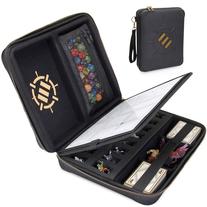 ENHANCE RPG-Organizer-Etui – DND-Ordner mit integriertem Charakterbogenhalter, Würfelrollbereich, he