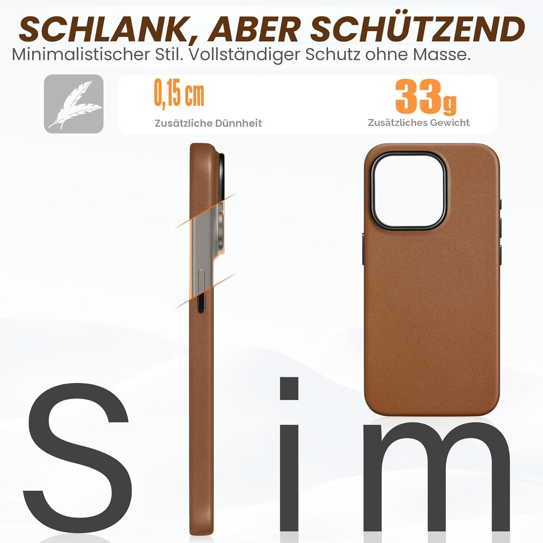 SHIELDON Hülle für iPhone 15 Pro Handyhülle Case [Echtleder] [Kabellos Laden] [Magnet] [Ultra Dünn]