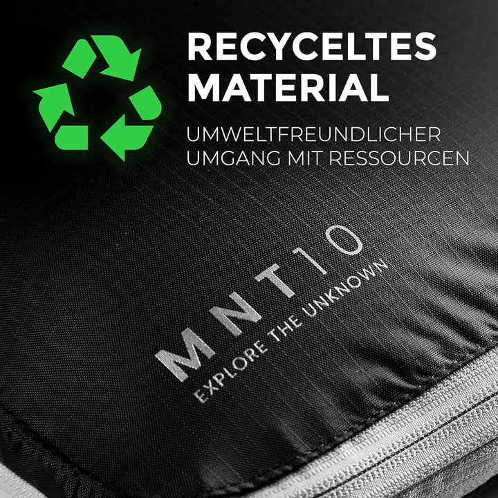 MNT10 Packtaschen recycelt mit Kompression S, M, L, XL I Packwürfel mit Schlaufe als Koffer-Organize