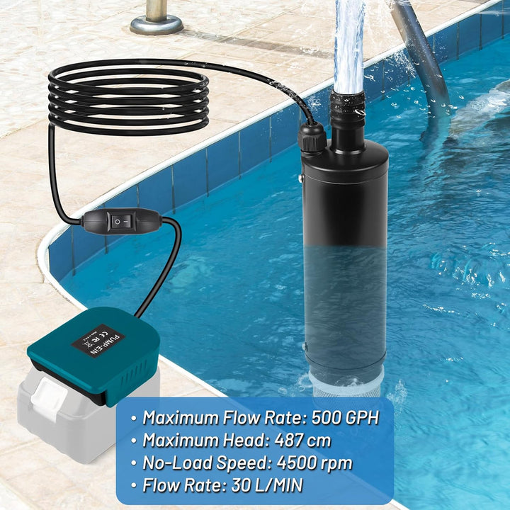 CPROSP Sumpfpumpe Kompatibel mit Makita 18V Batterie (Keine Batterie), Wasserpumpe 30L/min, Transfer