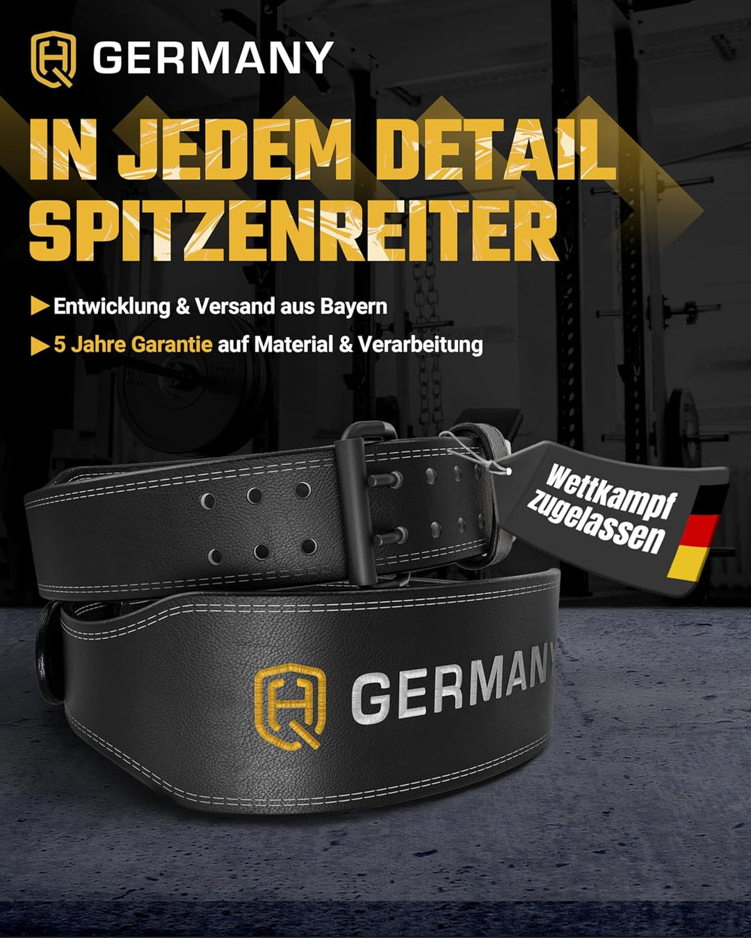 HQ Germany® Gewichthebergürtel [S/M/L/XL] - 100% Rindsleder, 100% Edelstahl - Weight Lifting Belt, G