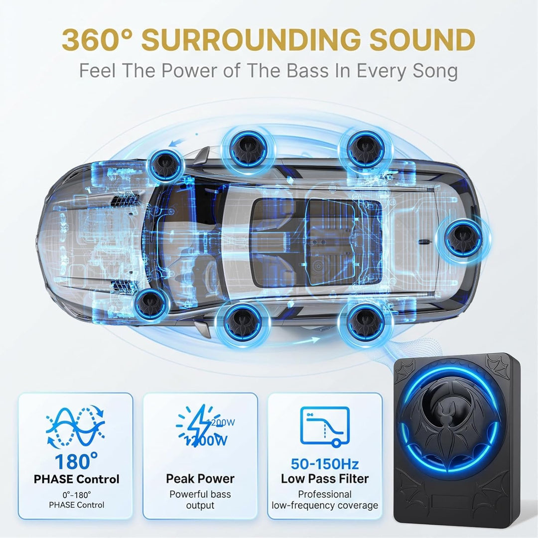 SIXWIN 1200W Subwoofer, 10 Zoll Schlanker Unter-Sitz-Subwoofer für Autos und Verstärker-Paket,Car Au