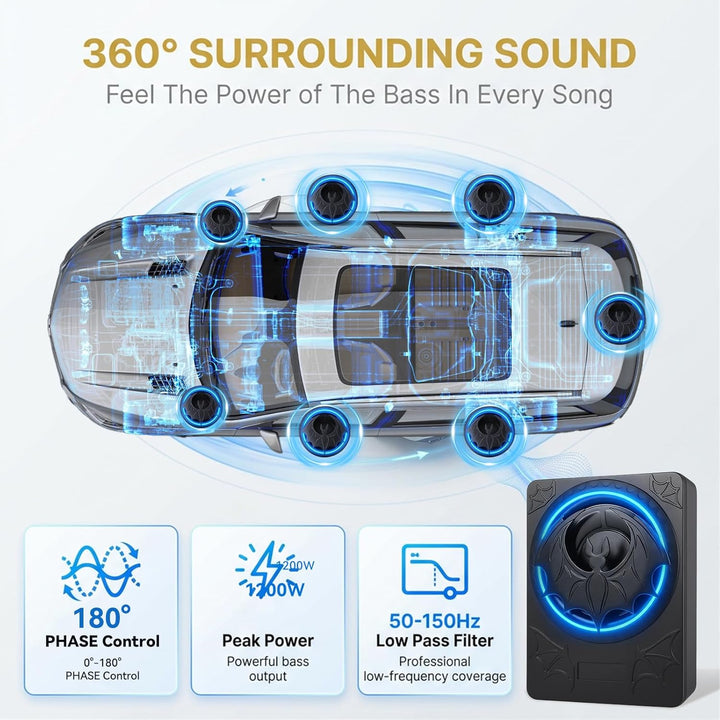 SIXWIN 1200W Subwoofer, 10 Zoll Schlanker Unter-Sitz-Subwoofer für Autos und Verstärker-Paket,Car Au