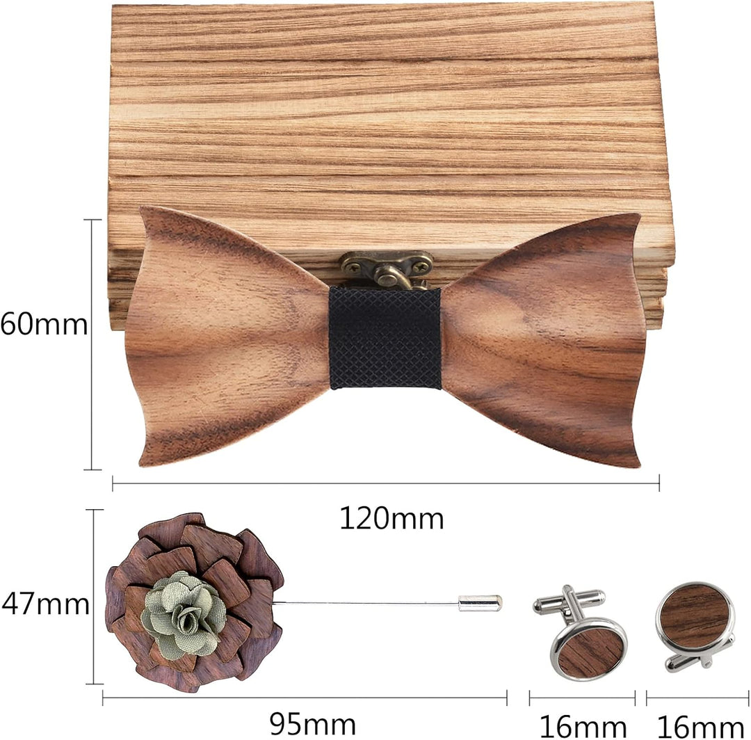 Mr.Van Holzfliege Klassische Set Fliege Herren,Holzfliege, Holz Manschettenknöpfe, Holzbrosche, Eins