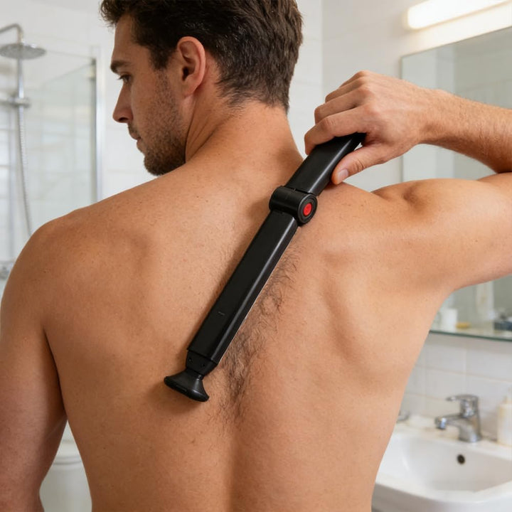 Rückenrasierer Herren, Verstellbare Körperrasierer Herren mit Doppelmesserkopf und Ergonomischer Arm