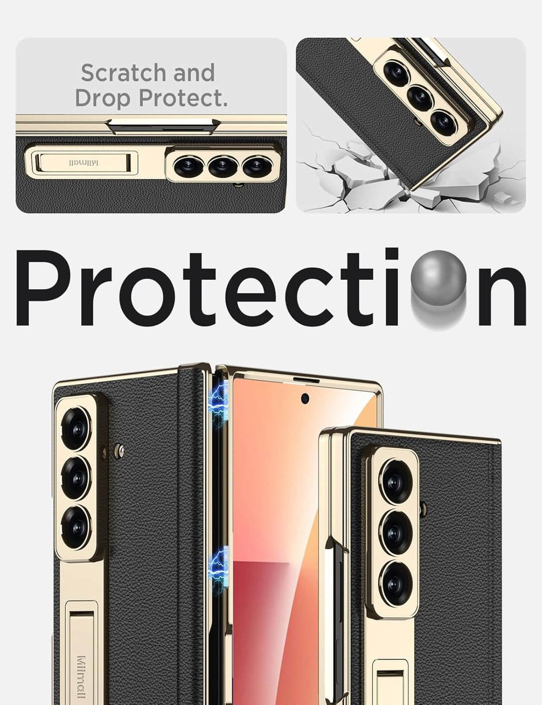 Miimall Lederhülle Kompatibel mit Samsung Galaxy Z Fold 7 Hülle mit Displayschutz+Scharnierschutz, S