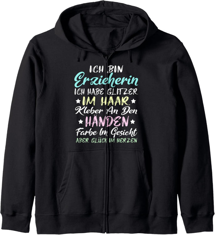 Glitzer im Haar - Kleber an den Händen - Erzieherin Kapuzenjacke
