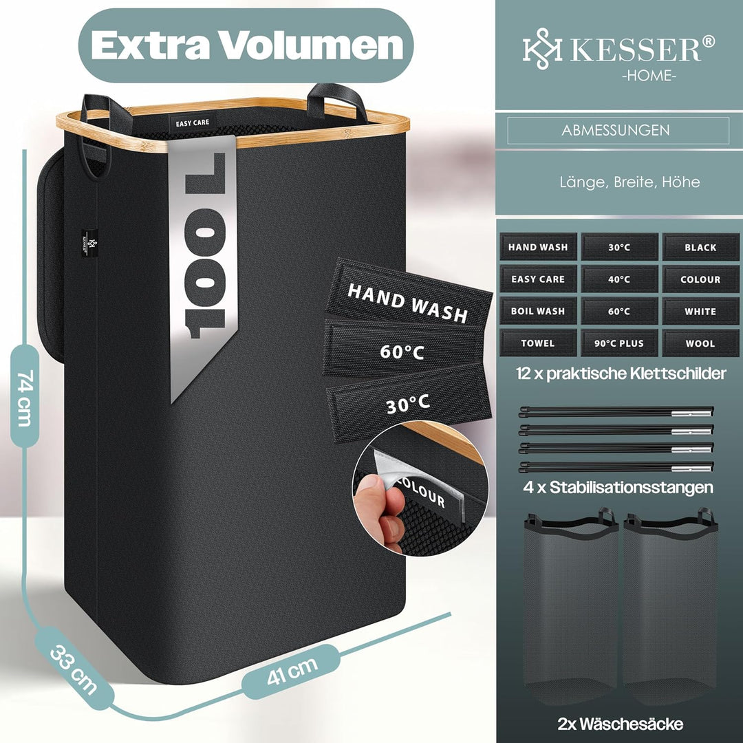 KESSER® Wäschekorb mit Deckel faltbar 100 Liter Wäschebox Wäschetruhe Wäschekorb Wäschetonne | Wäsch