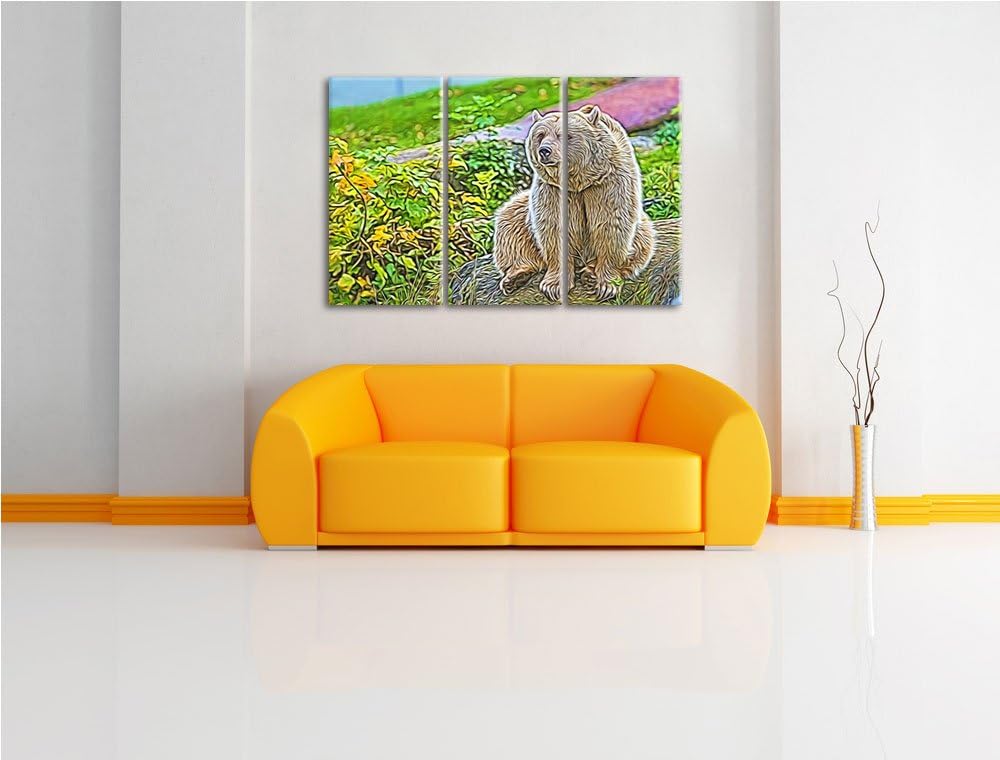 niedlicher Grizzly auf Stein Spezial 3-Teiler Leinwandbild 120x80 Bild auf Leinwand, XXL riesige Bil