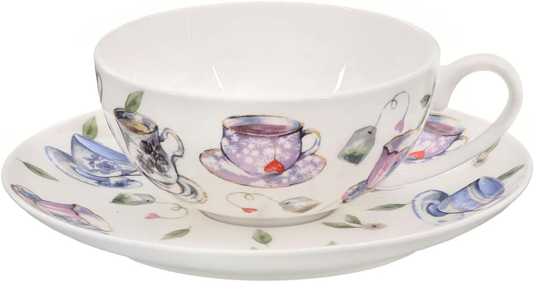 Buchensee Teetassen Set aus Fine Bone China Porzellan. 2 Teetassen je 150ml und 2 Unterteller mit st