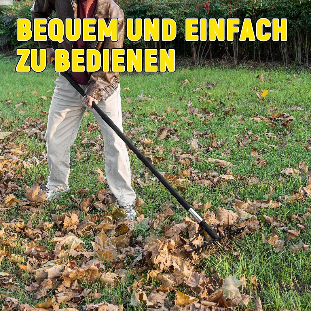 Gartenrechen, 1,7m Metallrechen mit 17 Stahlzinken, Harke mit Edelstahlgriff zum Lockern von Boden u