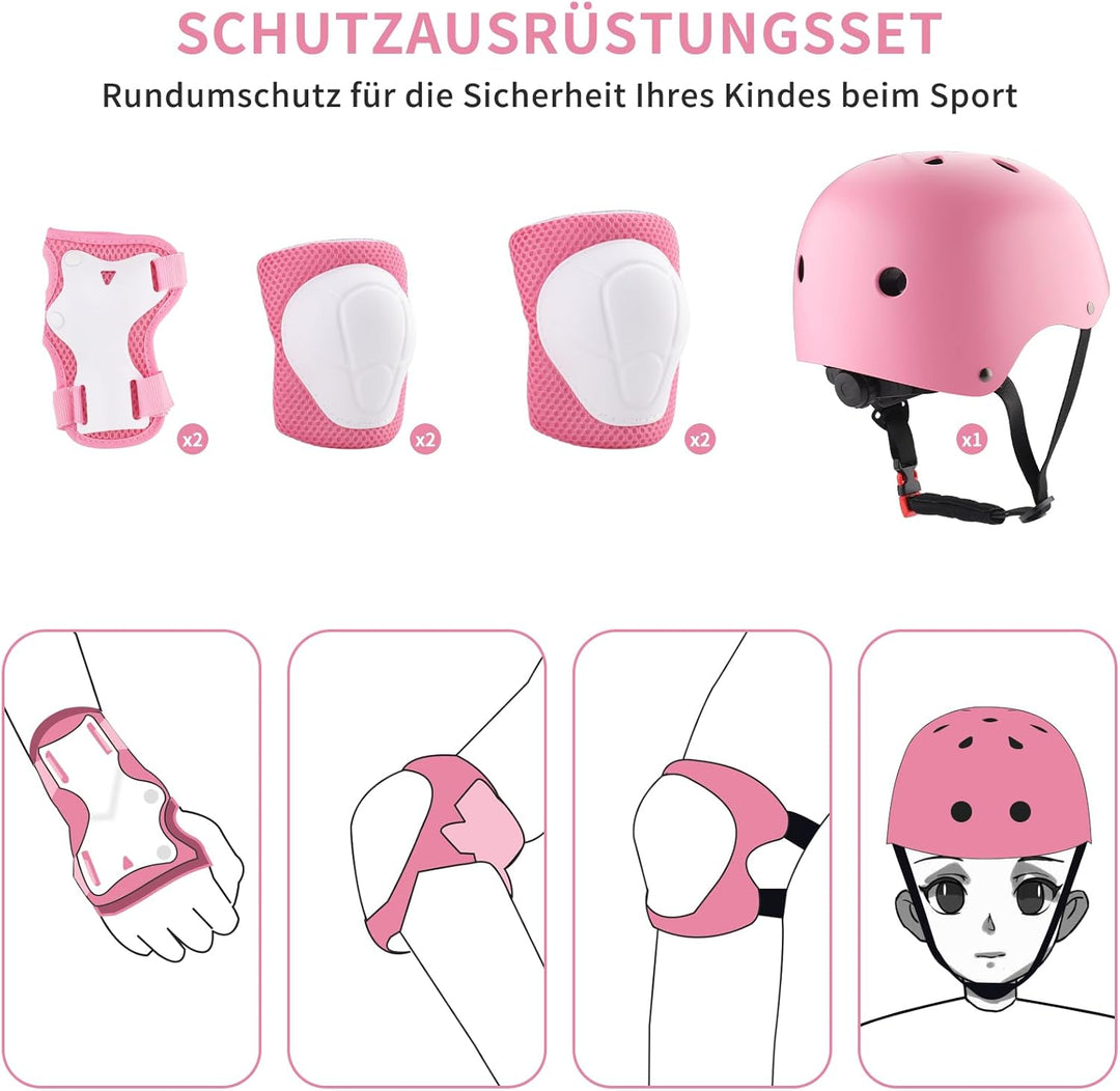 ZWOOS Kinder Knieschoner Set mit Helm, Inliner Schutzausrüstung Kinder 3-10 Jahre, Knieschützer Kind