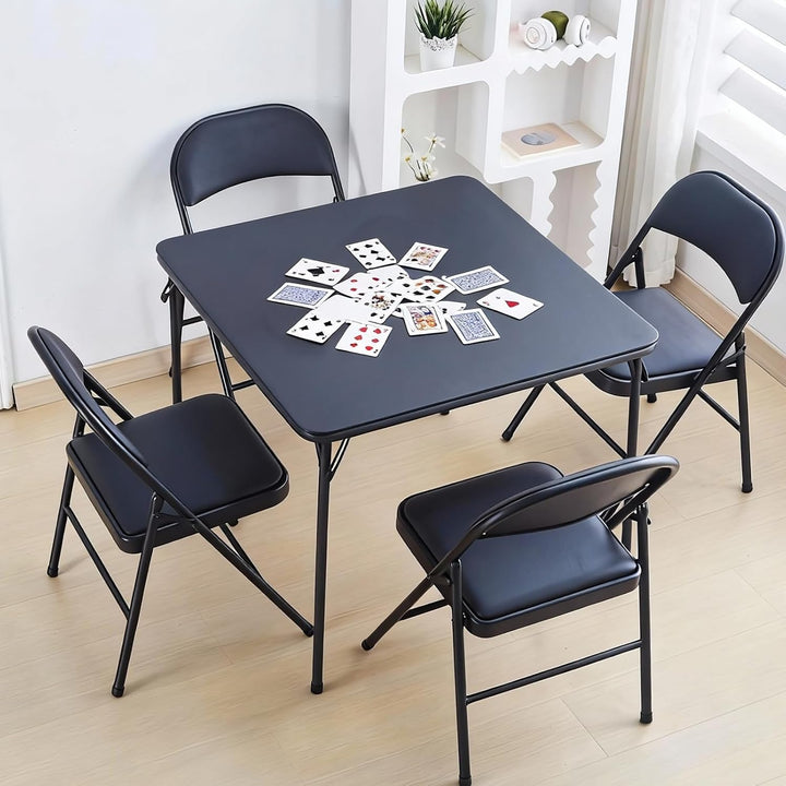 Quadratischer Klapptisch 80x80cm Kartentisch 4 Personen Schwarz, Schwarz