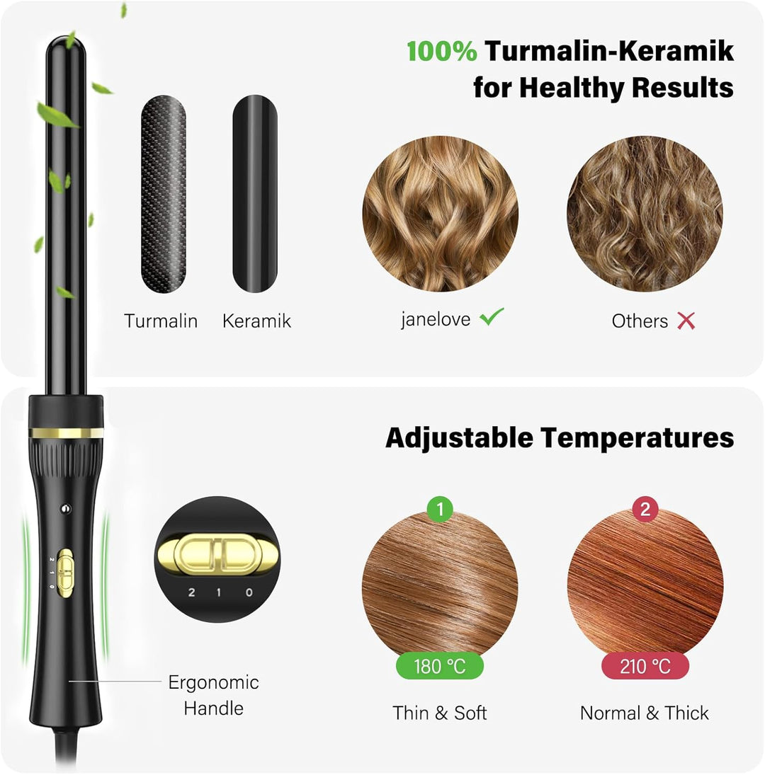 janelove Lockenstab 3 Fässer Set für Grosse und Kleine Locken, Turmalin-Keramik Welleneisen für Lang