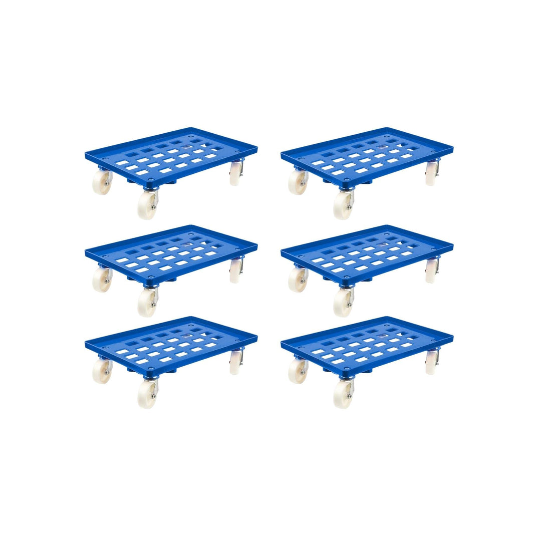 SparSet 6X Transportroller für Euroboxen 60x40cm mit Kunststoffräder blau | Gitter/Rasterdeck | 2 Le