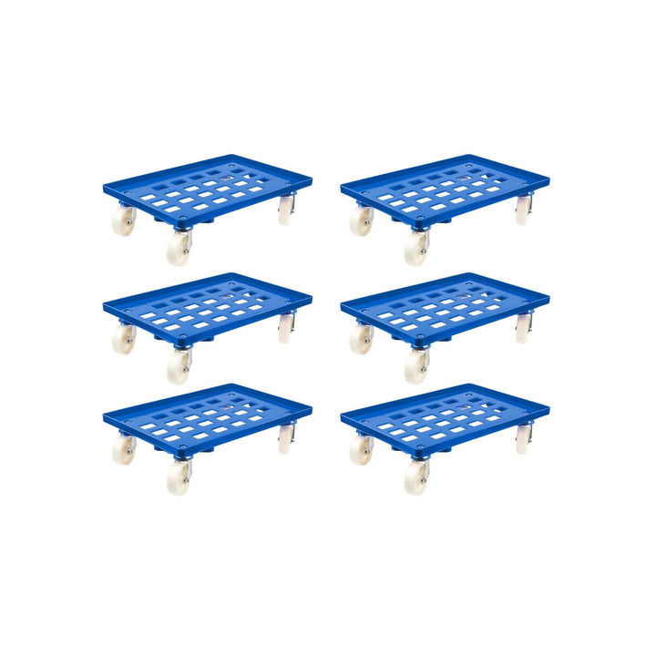 SparSet 6X Transportroller für Euroboxen 60x40cm mit Kunststoffräder blau | Gitter/Rasterdeck | 2 Le