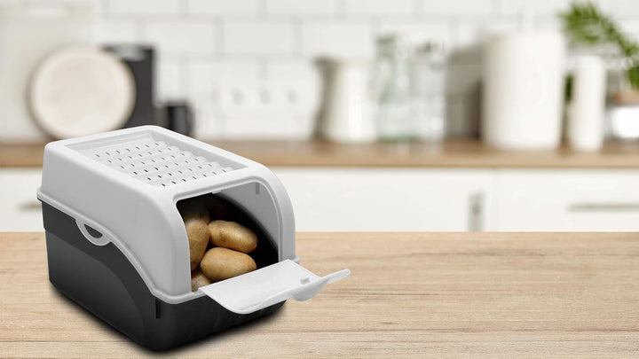 ARTECSIS Kartoffel Aufbewahrungsbox dunkelblau und weiss 2er Set I Gemüsebox Kartoffelbox mit Deckel