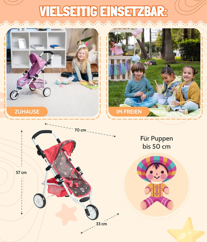 Bayer Chic 2000 - Puppenbuggy Lola, Kinderwagen für Puppen bis ca. 50 cm Grösse, Jogging-Buggy, Pupp