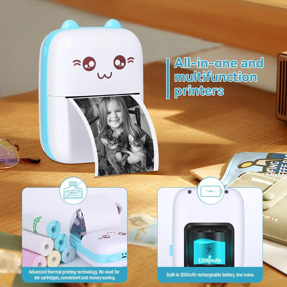 Fivtsme Handy Fotodrucker, Mini Drucker, Wireless BT Thermodrucker, Quittungspapierdrucker mit USB-K