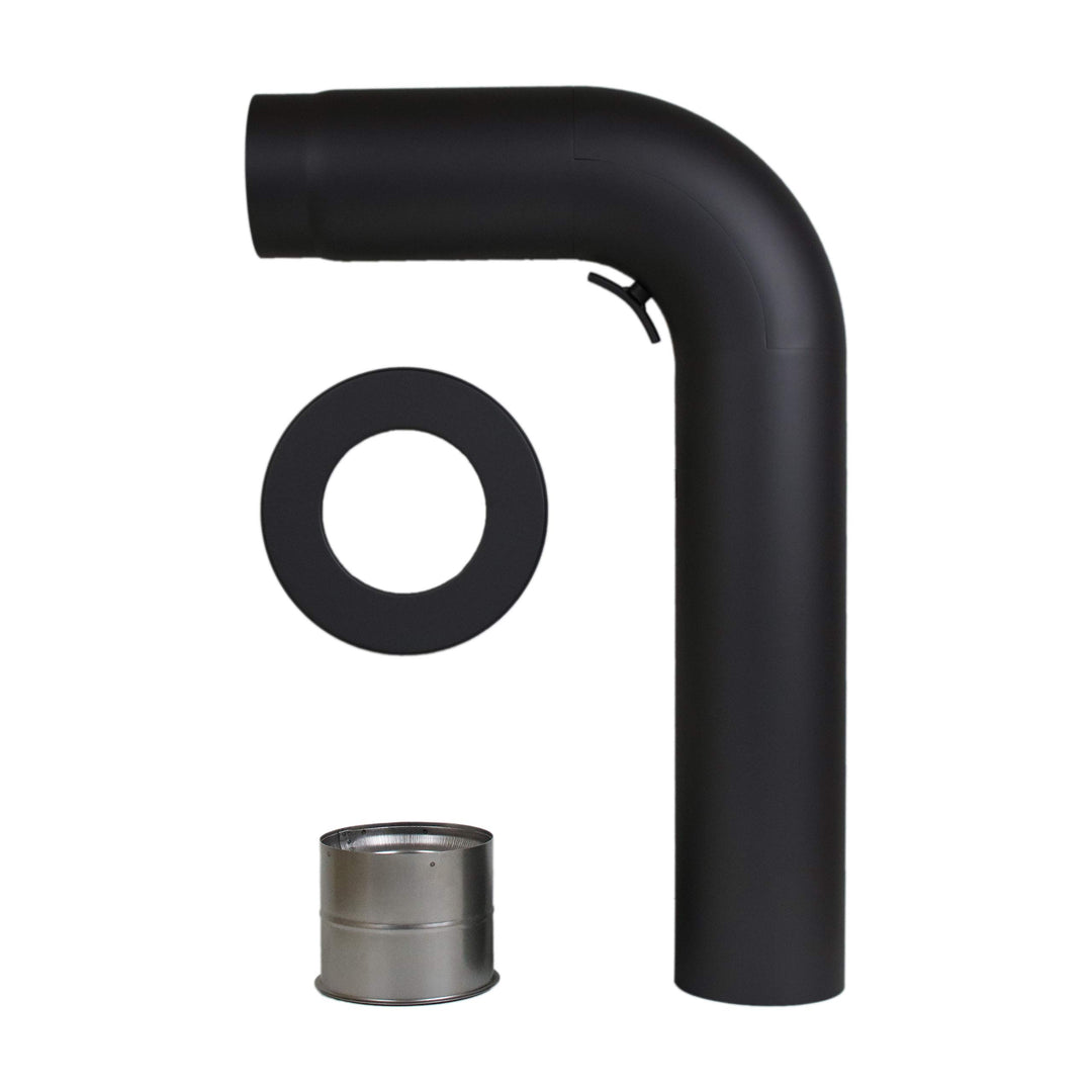LANZZAS Ofenrohr Set 90° Grad gezogen ohne Drosselklappe, im Durchmesser, DN Ø 150 mm, Farbe: schwar