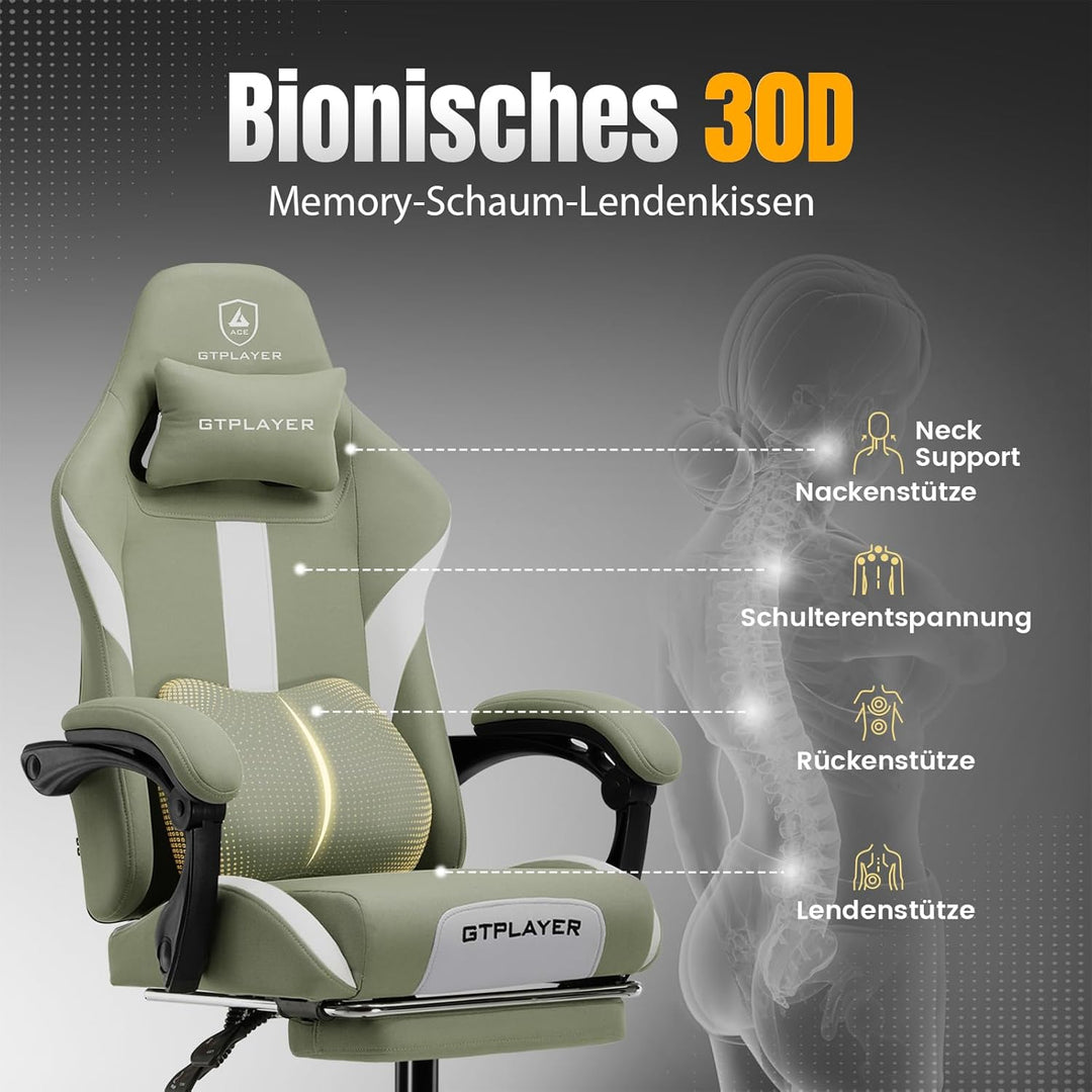 GTPLAYER Gaming Stuhl, Gamer Stuhl, Atmungsaktiver Bürostuhl aus Hochwertigem Stoff, Ergonomischer P