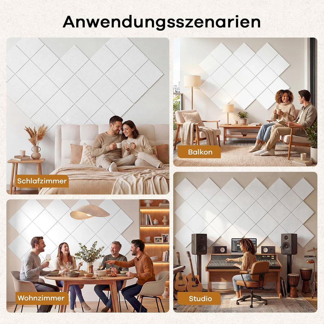 Akustikplatten Selbstklebend, 30x30x0,9 cm Quadratische Akustikpaneele Schallabsorber, Hochverdichte