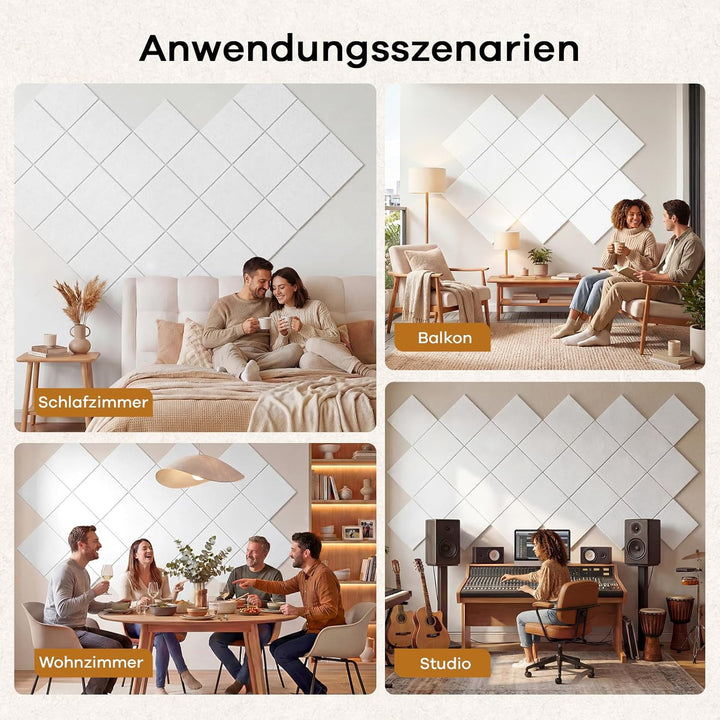 Akustikplatten Selbstklebend, 30x30x0,9 cm Quadratische Akustikpaneele Schallabsorber, Hochverdichte