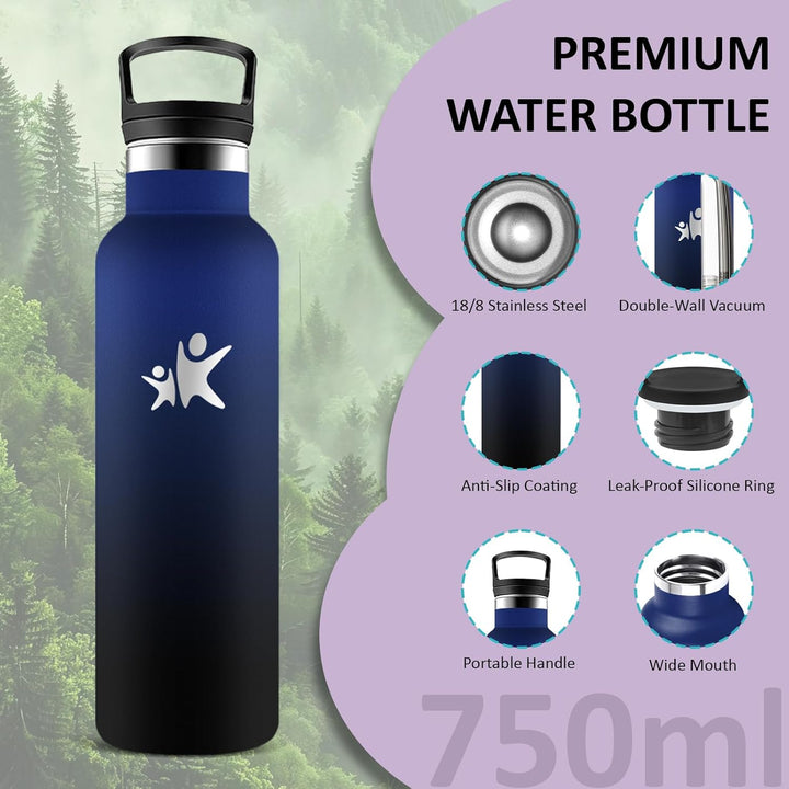 Thermosflasche, Trinkflasche 750ml, BPA-Frei, Wasserflasche mit Strohhalm, Isolierflasche Doppelwand