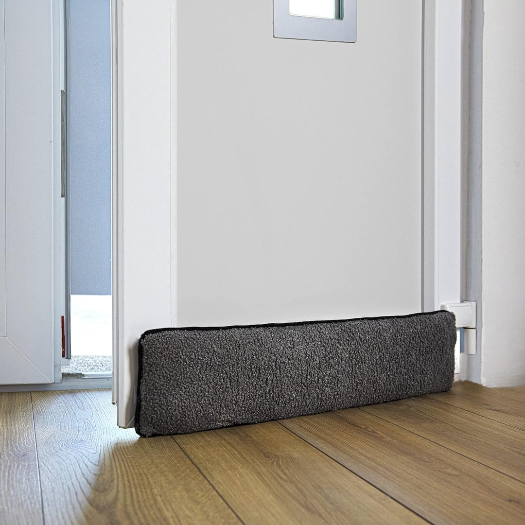Zugluftstopper aus Schurwolle für Tür | 80cm Grau Klettverschluss | Selbstklebende Türbodendichtung
