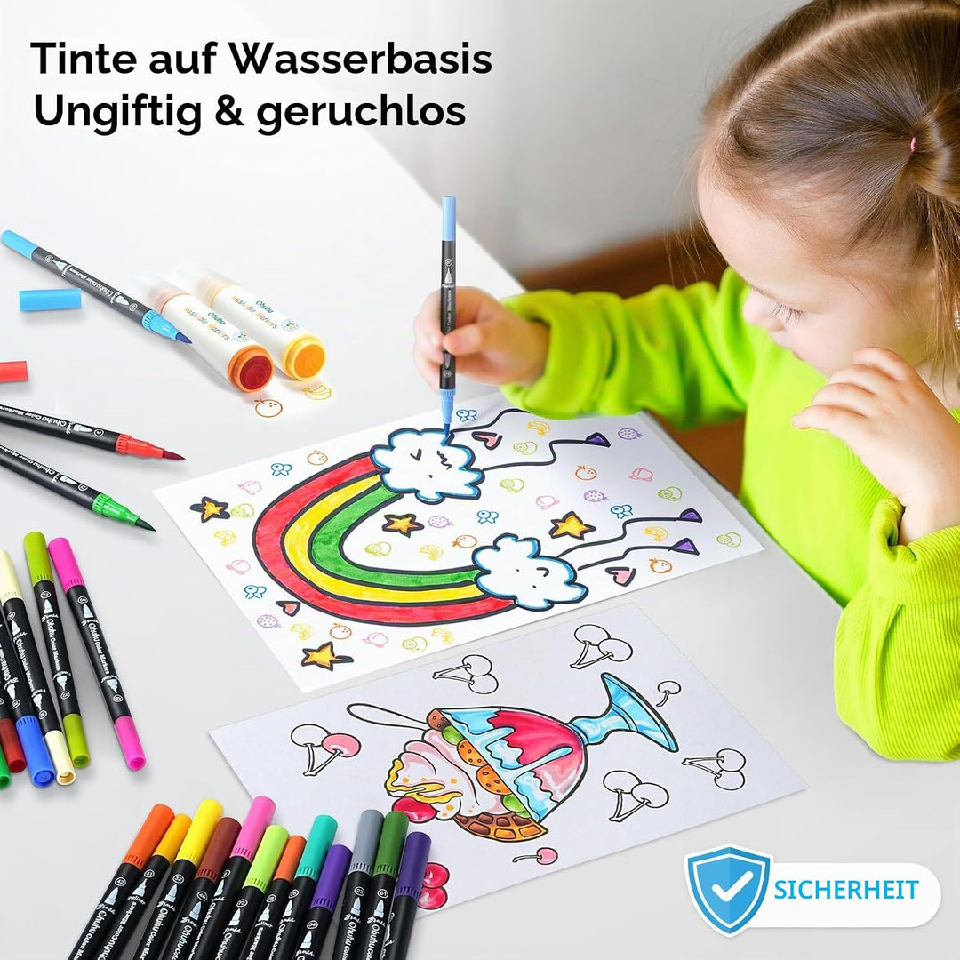 Ohuhu Filzstifte 100 Farben, Dual Brush Pen Pinselstifte Aquarell Marker Stifte Set für Kind und Erw