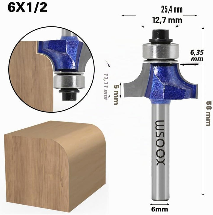 WSOOX 4 Stück Abrundfräser Standard Fräser Set für Holz mit 6mm Schaft, Fräser für Oberfräse Set