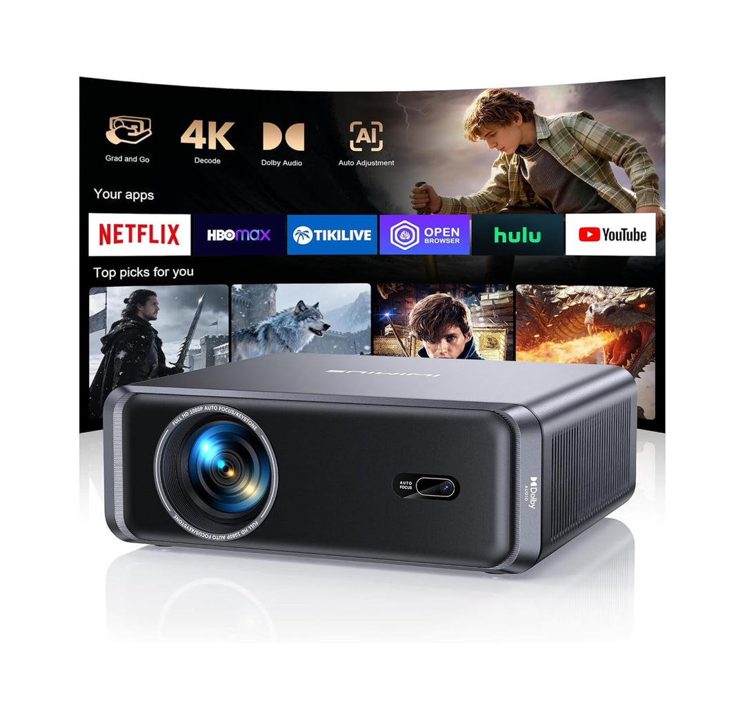Smart Beamer, Autofokus/Trapezkorrektur 1000 ANSI Beamer 4K Unterstützt, WiFi6 Bluetooth Full HD 108