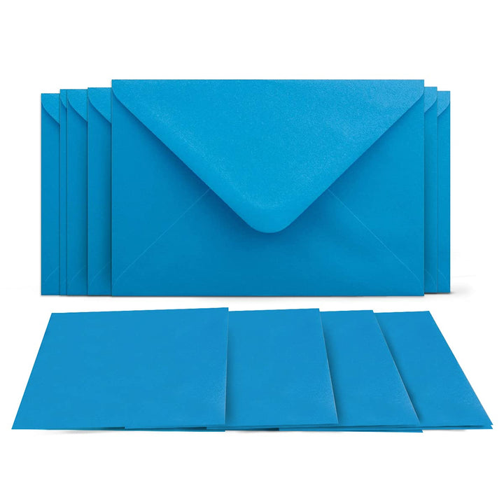 100 Klappkarten mit Umschlägen Set Azurblau - DIN A6 Blanko Doppelkarten 14,8 x 21 cm (160 g/m²) - D