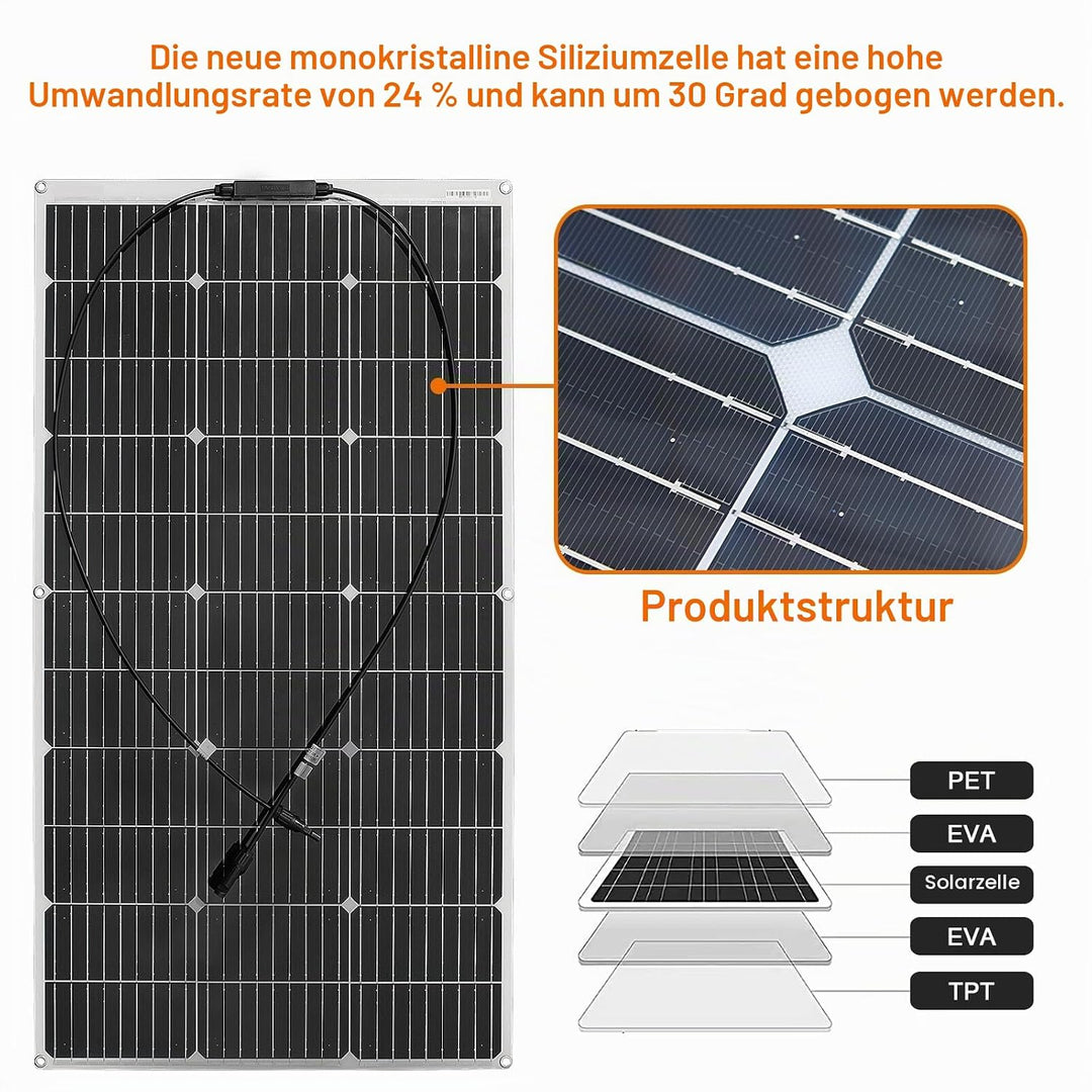 400W 12V Flexibel Solarpanel 4x100W 18V Monokristalline Photovoltaik Solarmodule für Batterien, Wohn
