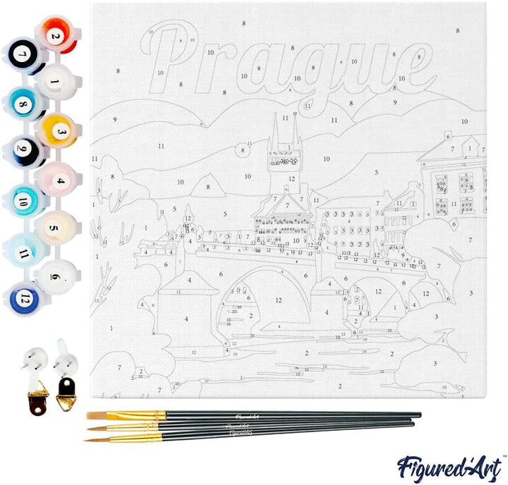 Figured'Art Mini Malen Nach Zahlen Erwachsene Mit Rahmen 20x20cm Kleines Format - Reiseplakat Prag -