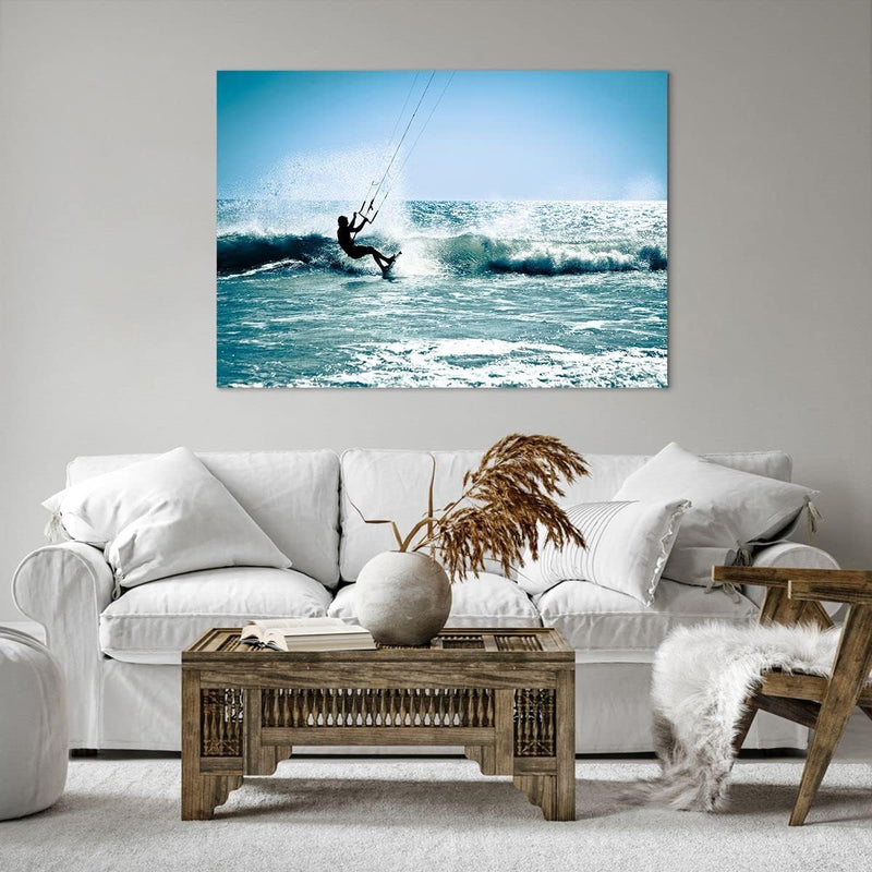 Bilder auf Leinwand 100x70cm Leinwandbild Drachen-Surfen Wasser Ozean Gross Wanddeko Bild Schlafzimm