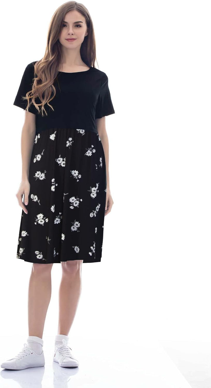 Smallshow Damen Lässiges Kurzarm Stillkleid Umstandskleid für Stillen, Schwarz-svp121 S