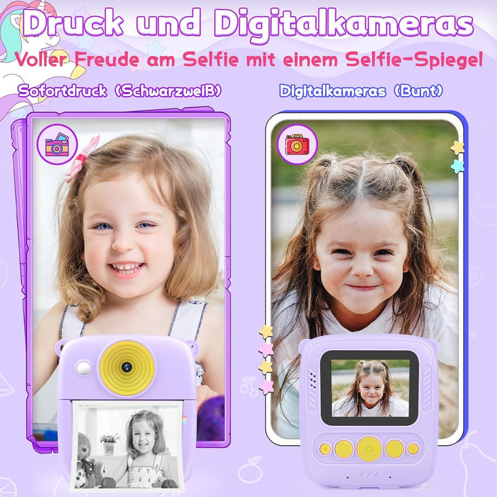 Dhapy sofortbildkamera Kinder, 48MP Kinderkamera Sofortbildkamera mit Druckpapier & 32 G TF Karte, 1