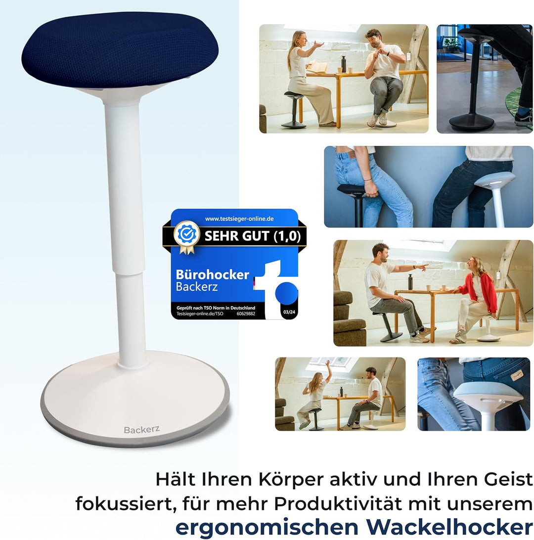 Backerz Ergonomischer Hocker - Bürohocker Testsieger mit 55-80 cm Stehhocker Höhenverstellbar mit Sc
