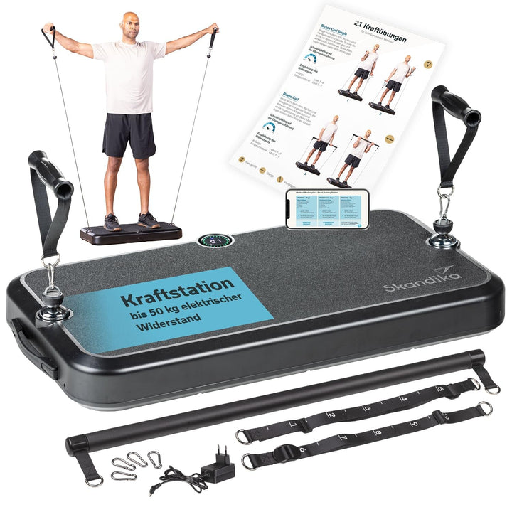 Skandika Kraftstation Smart Training Station | Fitnessgerät für zuhause, 50 kg Seilzug, Multifunktio