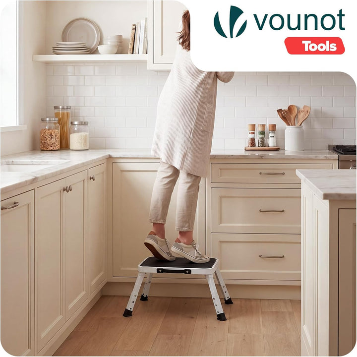 VOUNOT® Metall Tritthocker klappbar, 3-stufig höhenverstellbarer Klapptritt, tragbare Trittstufe mit