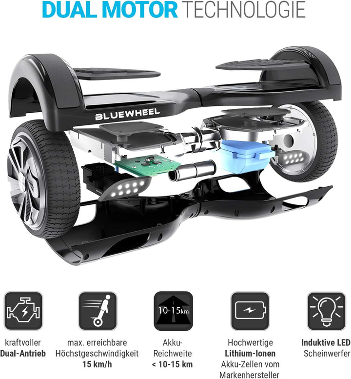 Bluewheel 6,5" Premium Hoverboard HX310s – Elektroboard mit LED, Bluetooth Lautsprecher, starker Dua